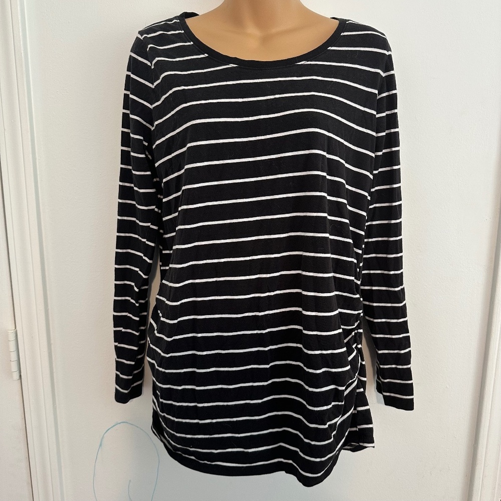 Bumpstart Black and White Striped Long Sleeve Maternity Top in L